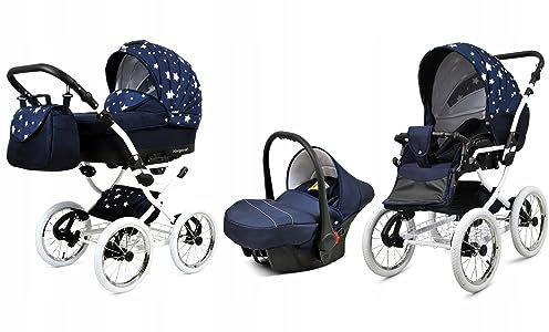 BabyLux® Bambimo Kinderwagen Set 3 in 1 - Margaret - incl. Babywanne, Buggy Sportsitz, Auto-Babyschale - Autositz - Kinderwagenset - Kombikinderwagen mit Wickeltasche, Regenschutz usw.