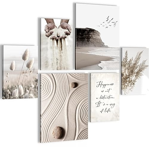 Novart Wandbilder Set Strand Boho Beige - KEIN EXTRA RAHMEN BENÖTIGT - Modern Deko - Wohnzimmer Schlafzimmer N028163a