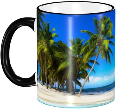 VAGILO Palm Trees and Clear Sea Crafted Ceramic Mugs - Versatile, Heat-Resistant Coffee & Travel Mugs, Office, Outdoors and Home Use