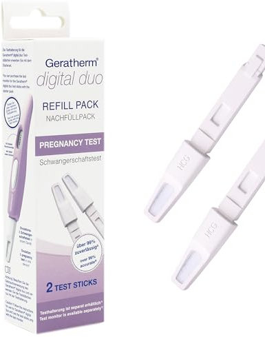 GERATHERM digital duo - Nachfüllpack SCHWANGERSCHAFT für Kombi-Test Schwangerschaft & Ovulation/2x Teststäbchen hCG -Test/Sensitivität 25 mIU/ml