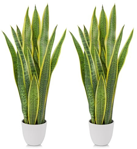 Oairse 2pcs Large Artificial Snake Plant 73cm Tall Fake Snake Plant in White Pots Artificial Plants Indoor Decorative Faux Sansevieria for Home Office Balcony Patio Living Room Garden Decor