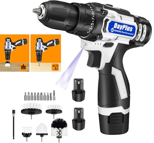 Electric Cleaning Brush Power Drill Brush with 6PCS Drill Brush Attachment Set, 2 Variable Speed Electric Scrubber Bathroom Cleaning Brush with LED Light, 2PCS 1500mAh Rechargeable Battery