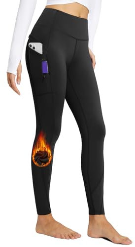 baleaf Women's Fleece Lined Leggings with 5 Pockets Thermal High Waisted Yoga Pants Walking Winter Warm Black L