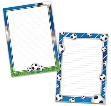 2 Motiv Schreibblöcke Hefte Briefpapier liniert für Teens Kinder Schule Jugendstil Fussball Fußball blau (1 Block Pokal und 1 Block Bälle A4 mit je 25 Blättern)