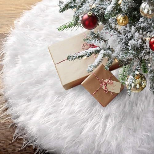 Jupe de Sapin de Noël en Fausse Fourrure Blanche Neigeuse - Tapis d'Arbre de Noël Peluche pour Décoration (Ø 78 cm)