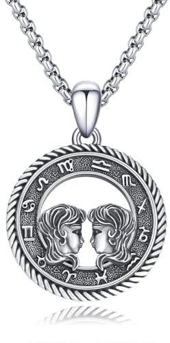 PARYFO Halskette mit 12 Sternzeichen 925 Sterling Silber Zwillinge Anhänger Sternzeichen Halskette Astrologie Horoskop Anhänger Schmuck Geschenke für Männer Frauen Unisex