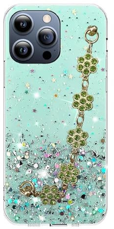 Rnrieyta Miagon Glitter Hand Strap Loop Case for iPhone 12 Pro Max,Bling Transparent Soft TPU Protective Slim Cover with Diamond Flower Strap Chain