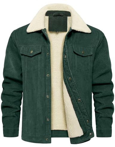 Voqeen Giubbotto Invernale Uomo Foderato in Pile Giacca di velluto a coste Turn-Down Collare Militare Giubbotti Invernali Caldo Outdoor Casual Trucker Giacche