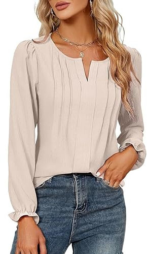 GUCURIN Camicetta Donna Scollo a V Elegante Casual Top a Maniche Lunghe Abbigliamento Camicia Primavera e Autunno