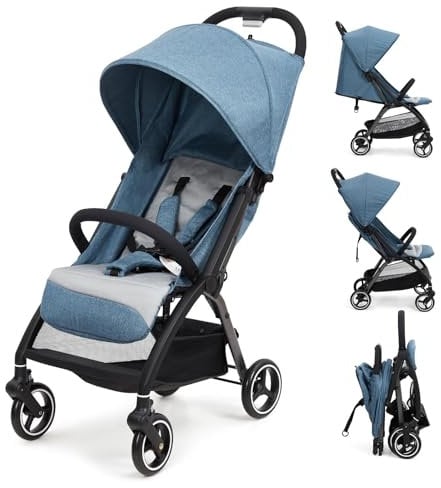 OPULENTHOME Kinderwagen Buggy Zusammenklappen, Reisebuggy, Kompakt Ultraleicht, für Neugeborene bis 22 kg, verstellbare Rückenlehne, großes Verdeck mit Fenster, EVA-Reifen