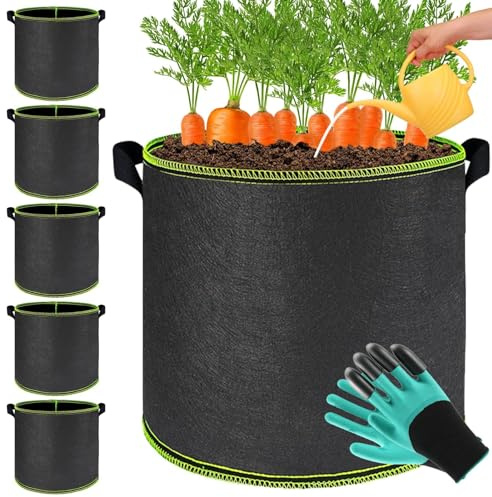 Celestia 5 Stück Pflanzsäcke à 30 Liter (Stofftöpfe), die wiederverwendet Werden können, geeignet für den Anbau von Gemüse, Kräutern und Früchten sowie für Gewächshäuser und Gärten