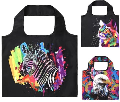 Ardorion 3 Stücke Einkaufstasche Groß Faltbare Strandtasche Wasserdicht Shopper Wiederverwendbare Landschaft Tier Einkaufsbeutel Einkaufstüten Reisetasche Schultertasche (B)