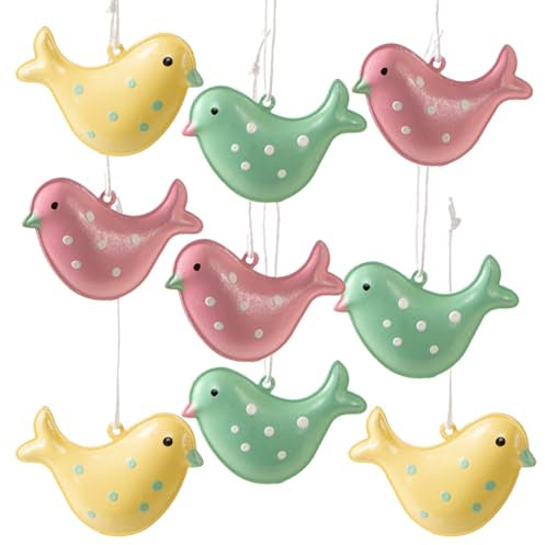 Logbuch-Verlag 9 Bunte Vögel zum Aufhängen Ostern Frühling kleine Metallanhänger Pastell Frühjahrsdeko Anhänger 3 x 4,5 cm