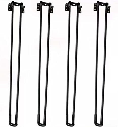 Lot de 4 pieds en épingle à cheveux en métal pour meubles avec pieds de protection du sol et vis - Style moderne - 20 x 60 cm - Noir