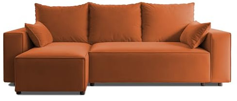 4ALL HOME Ecksofa mit Schlaffunktion Tobi 246x145 cm - Couch - Sofa mit Bettkasten - Eckcouch - L-Form - Schlaffsofa - Schlafsofa mit Bettkasten - Universal (Velo 627 Kupfer)