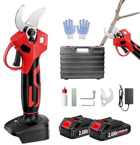 Schnurlose Elektrische Gartenschere,40mm Akku astschere Schnittdurchmesser, 21V 2000mAh Akkus & Ersatzklingen Set, 6–8 Arbeitsstunden,Astschere für Rebschere, Baumschere, Rosenschere