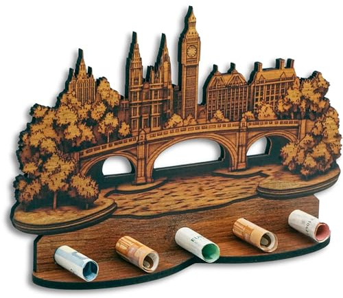 DRO Design Geldgeschenke, Geschenkverpackung Holz-Optik Big Ben Motiv – Bargeldgeschenk, Geldpräsent, Kreatives Geldgeschenk, Geburtstag, Hochzeit, Weihnachten