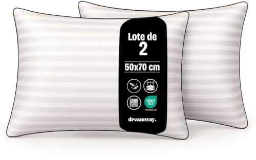 Dreamway Cuscini Letto 50x70 cm Set di 2 Cuscino Morbidi e Confortevoli, Qualità Alberghiera di Lusso,Traspiranti e Anallergici, Ideali per Chi Dorme di Lato, sulla Schiena e a Pancia in Giù, Lavabili