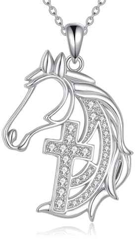 JERWLI Pferd Halskette S925 Sterling Silber Kreuz Pferd Anhänger Halsketten Schmuck Geschenke für Damen Frauen