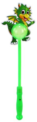 BEMIRO Leuchtstab mit Kugel – ca. 38 cm – blinkt oder leuchtet auf Knopfdruck – mit LED-Stab & leuchtender Kugel – Dino- oder Drachenkopf – Partylicht für Kinder (Drache Grün)