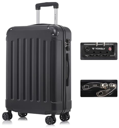 YONSLY Premium Reisekoffer TSA-Schloss,YKK-Reißverschluss Hartschalen-Koffer Trolley Rollkoffer Suitcase Handgepäck 4 Rollen (Schwarz, L)