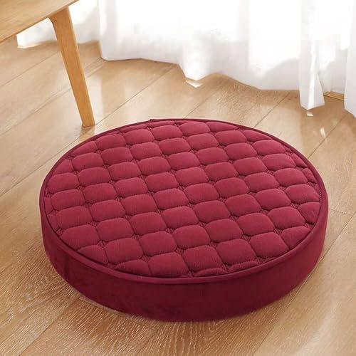 Sitzkissen Rund 40cm, 5 cm Dicke Weiche Stuhlkissen mit rutschfest Waschbar Samt Bezug, Sitzkissen Stuhl mit Reißverschluss, Chair Cushion für Indoor Esszimmer Küche Outdoor Garten, Weinrot