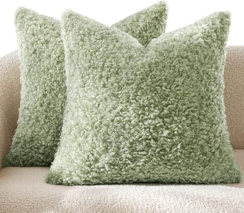 Teddy Fleece Kissenbezüge 40x40 60x60 2er Set Kissenbezug 50x50, Sofa Kissenhüllen Für Dekokissen Dekorative Zierkissen -hüllen, Kissen Bezug Vielseitig Einsetzbar(Pea green,45x45 cm Set of 2)