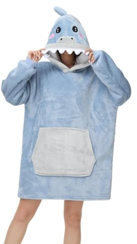 chuangminghangqi Unisex Kuscheldecke zum Anziehen mit Ärmeln und Kapuze Winter Comfy und Warm Tvdecke Übergroßes Hai Decken Pulli Damen Lustige Riesen Hoodie Decke