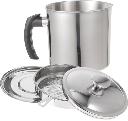 ARTSEWPLY Pot Filtre Huile en Acier Inoxydable Passoire 2,3L pour Friture et Stockage d'Huile Cuisine