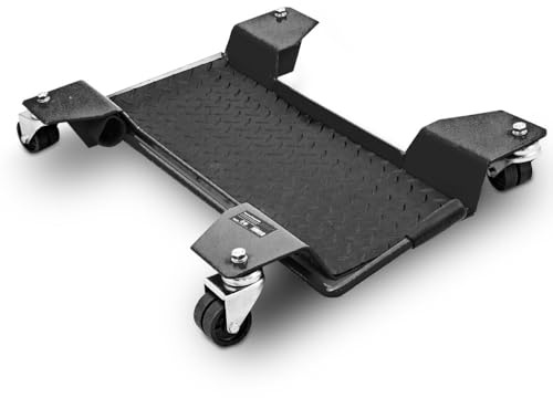 Bituxx Motorrad Rangierhilfe Rangierschiene Rangierplatte Parkhilfe Motorradständer für Zentralständer 60x42x9cm bis 250kg mit 360° Rollen und Rangierbremse Schwarz