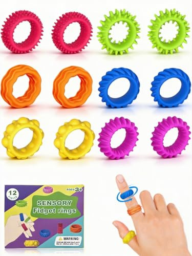 Willingood 12 Stück Akupressur Ringe, Zwei Größen (2,28 cm und 2,5 cm) | Fidget Ring, Farbige Massageringe, Fingermassagering für Stressabbau, Entspannung & Durchblutungsförderung, Erwachsene&Kinder
