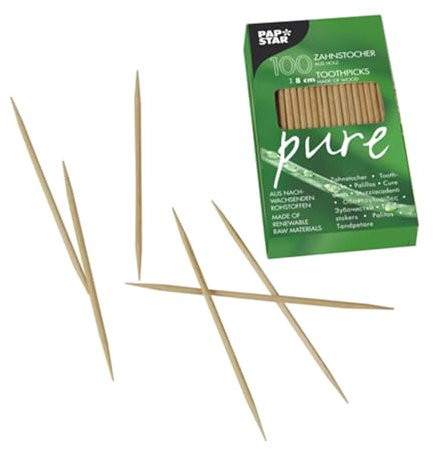 Papstar 1 caja de cartón=48 x 100 palillo de dientes, colour de madera alrededor de 8 cm 12674