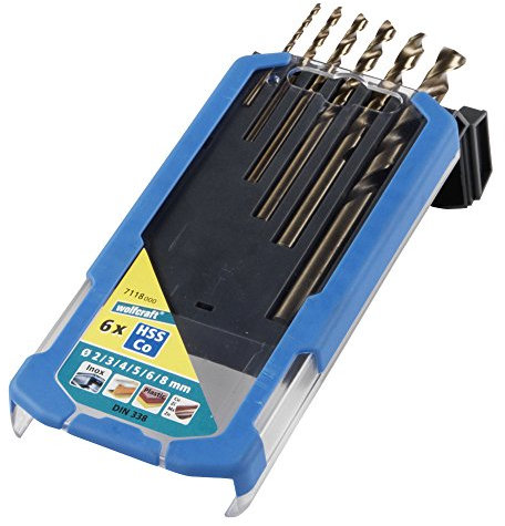 wolfcraft Metallbohrer-Set HSS-Co geschliffen, 6-tlg. I 7118000 I Für Bohrungen in besonders zähe und harte Werkstoffe