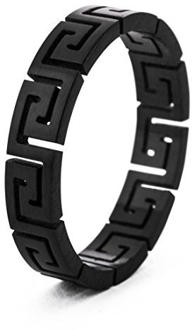 Akitsune Argius Ring | Eleganter Damen Ring mit Griechischen Ornament Muster | Design-Ring für Frauen und Herren Edelstahl Filigran Mäander - Mattschwarz - US 6
