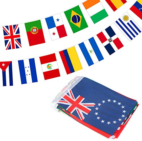 jijAcraft Flaggenkette 50 Länderflaggen Girlande Weltflaggen 14 * 21cm, Dekorationen für Bar & Restaurant, Olympische Spiele, Weltmeisterschaft, Internationale Sportfeier (12,5 Meter)
