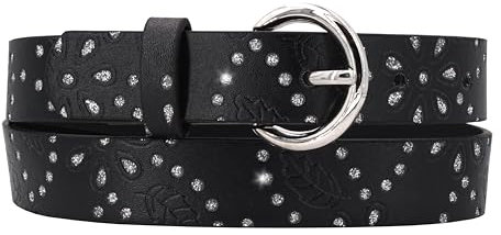 EANAGO Gürtel >STARLIGHT< für Kinder - moderner Kindergürtel für Kinder von ca. 3-12 Jahren - Kindergürtel Mädchen – children´s belt (schwarz, 60 cm (Gesamlänge 75 cm))
