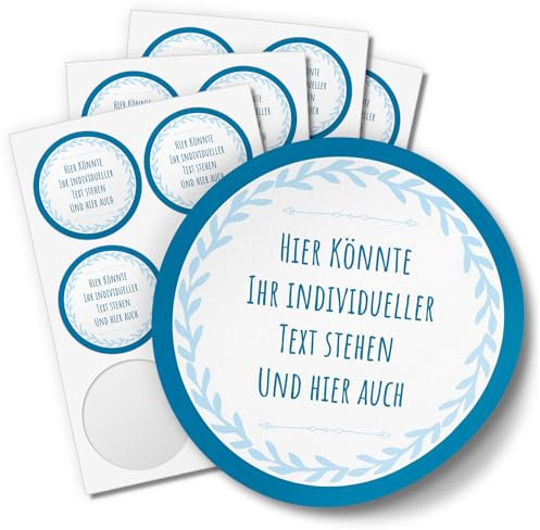 24 schöne INDIVIDUELLE runde Etiketten SELBER GESTALTEN: Blau Kranz schlicht - Personalisierte Aufkleber für Geburt, Gläser, Taufe, Konfirmation, Kommunion, Produkte, Ostern, Weihnachten, Geburtstag