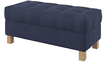 Furninero - Raffinierte gepolsterter Sitzbank Sitzhocker Sitzruhe Betthocker Ottomane, mit Stauraum, Quadratische Beine, 100 cm breit, Naturel Navy Blue Stoff (Licht zu reinigende), Blau