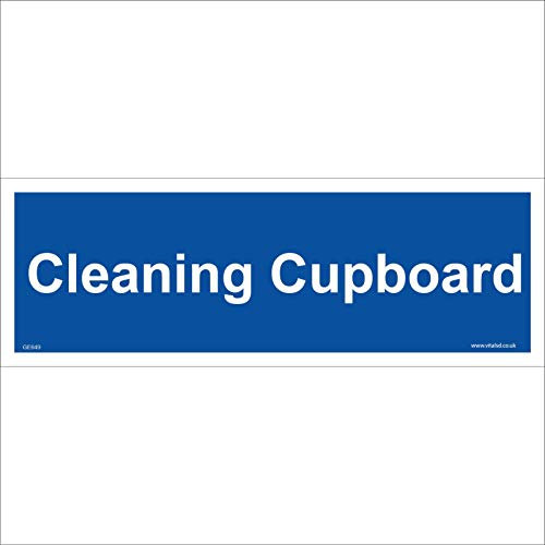GE649 Cleaning Cupboard Sign Door Plaque mops Buckets dusters Polish 150mm x 50mm 3mm Standard Foamex Foamboard