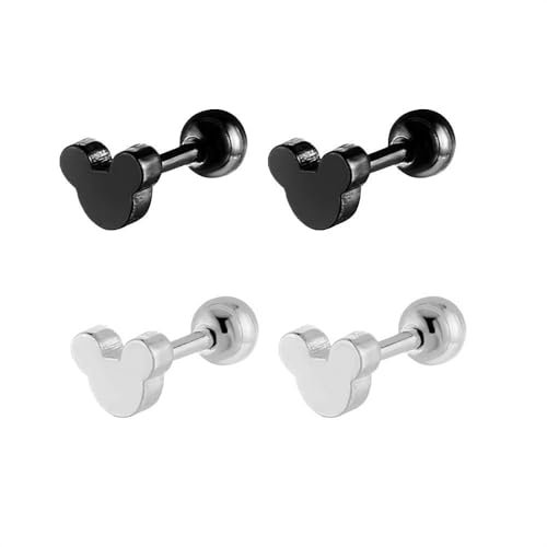 Kaguyo Mickey Mouse-Ohrring-Set für Damen – 2 Paar hypoallergene, kleine Minnie Mouse-Schraubohrringe aus chirurgischem Edelstahl für Damen, Herren, Jungen und Mädchen, nickelfrei