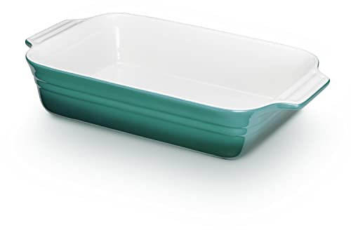 KHG Auflaufform mittelgroß 34 cm, Kapazität 1,75 Liter in Türkis für 3-4 Personen, Ofenform aus Keramik Steingut rechteckig & kratzfest, Backform für Lasagne Tiramisu Aufläufe & mehr