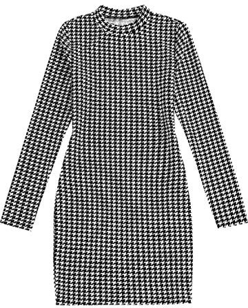 ZAFUL Damen Kleid, Plaid Houndstooth Bodycon Mini Kleid Mock Neck Langarm Tight Kleid (Hahnentritt-S)