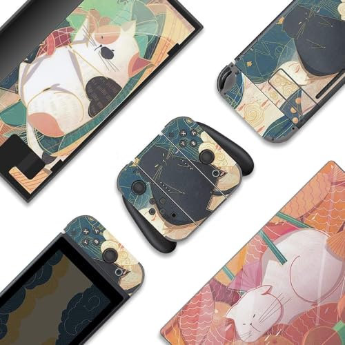 BelugaDesign Fat Cat Switch Skin | Pastell-Aufkleber Wrap Vinyl-Aufkleber | Komplettes Set kompatibel mit Nintendo Switch (Switch Standard, Mehrfarbig)