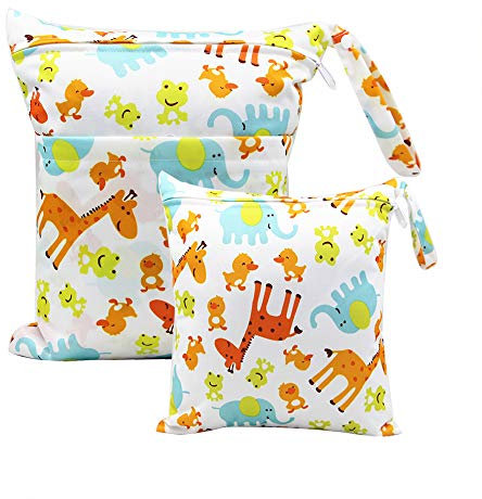 Bynsaer Wetbag Stoffwindeln, Nasstasche Stoffwindeln, 2 Stücke Baby Nasse und Trocken Wickeltasche, Wiederverwendbar, Waschbar Organizer Beutel (Farbe 03)