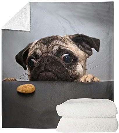 chaqlin Niedliche Tier-Mops-Fleecedecke, leichte Ganzjahres-Flanelldecke, ultraweiche Reise-Camping-Plüschdecke, für Kinder, Kleinkinder, Jugendliche und Erwachsene, 90 x 120 cm