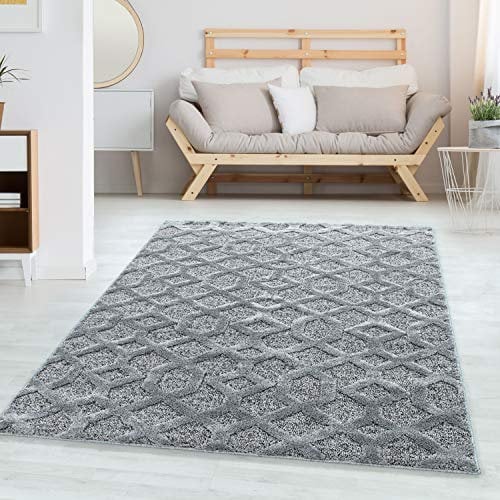 Carpettex Hochflor Teppich Wohnzimmer 3D Optik Hoch-Tief Effekt Geometrisch Design Flur Teppich Läufer Grau 80 x 250 cm - Flauschiger Teppich Schlafzimmer Skandinavische Stil Extra Weich Küchenläufer