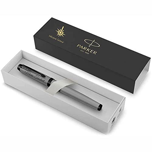 Parker IM Achromatic Fountain Pen with Engraving, Premium Pen, Gift Box, Blue Ink, Elegant, Personalised Gift, Name, Engraved, Fountain Pen, Birthday, Exam (Matte Grey)