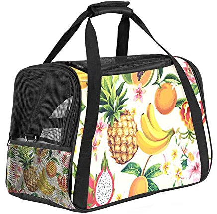 Transporttasche für Hunde und Katzen, mit 3 offenen Türen und verstellbarem Schultergurt, für Reisen, Sicherheit, Komfort für Katzen, Hunde, Obst, Ananas, Drachen, Papaya, Banane