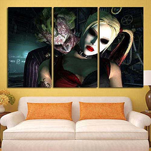 DDSDA 3 Teile Leinwand-Bild 3x50x70cm (Gesamt 150x70cm) Joker und Harley Quinn Wandbilder,Kunstdruck,Wohnzimmer Dekor,Kreatives Geschenk 3 Teiliges Leinwand Bild Frames