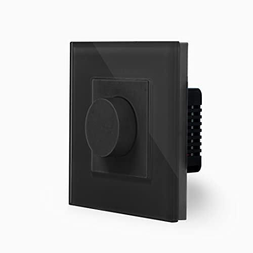 Luxus-Time Drehdimmer Dimmer Drehregler LED Dimmschalter 500W Phasenabschnittsdimmer Schalter Lichtschalter für Dimmbare Glühlampen und LED-Lampen geeignet UP inkl. Glasrahmen Schwarz